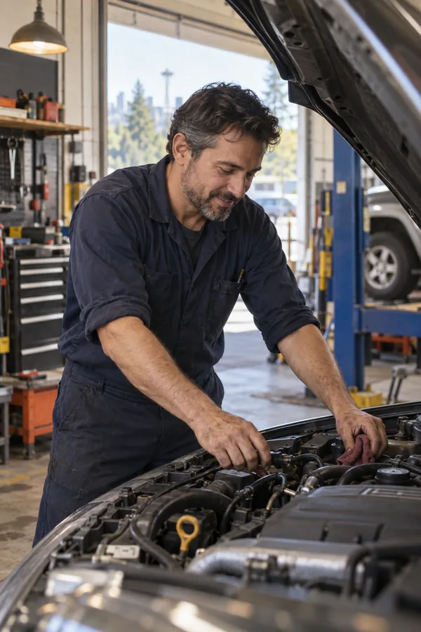 Mechanic inspecting a car engine
